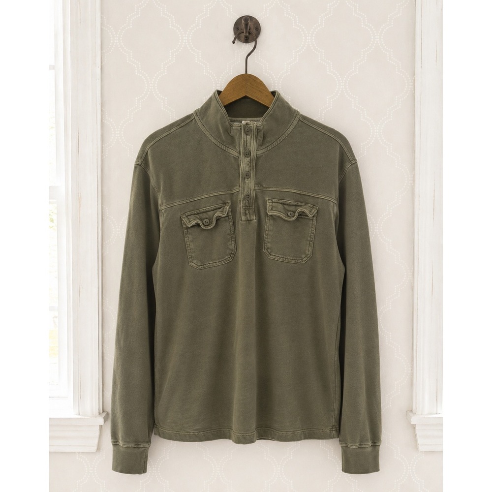 Lucky Brand Popover Polo Sweatshirt with dual‎ chest pocketsOlive Large